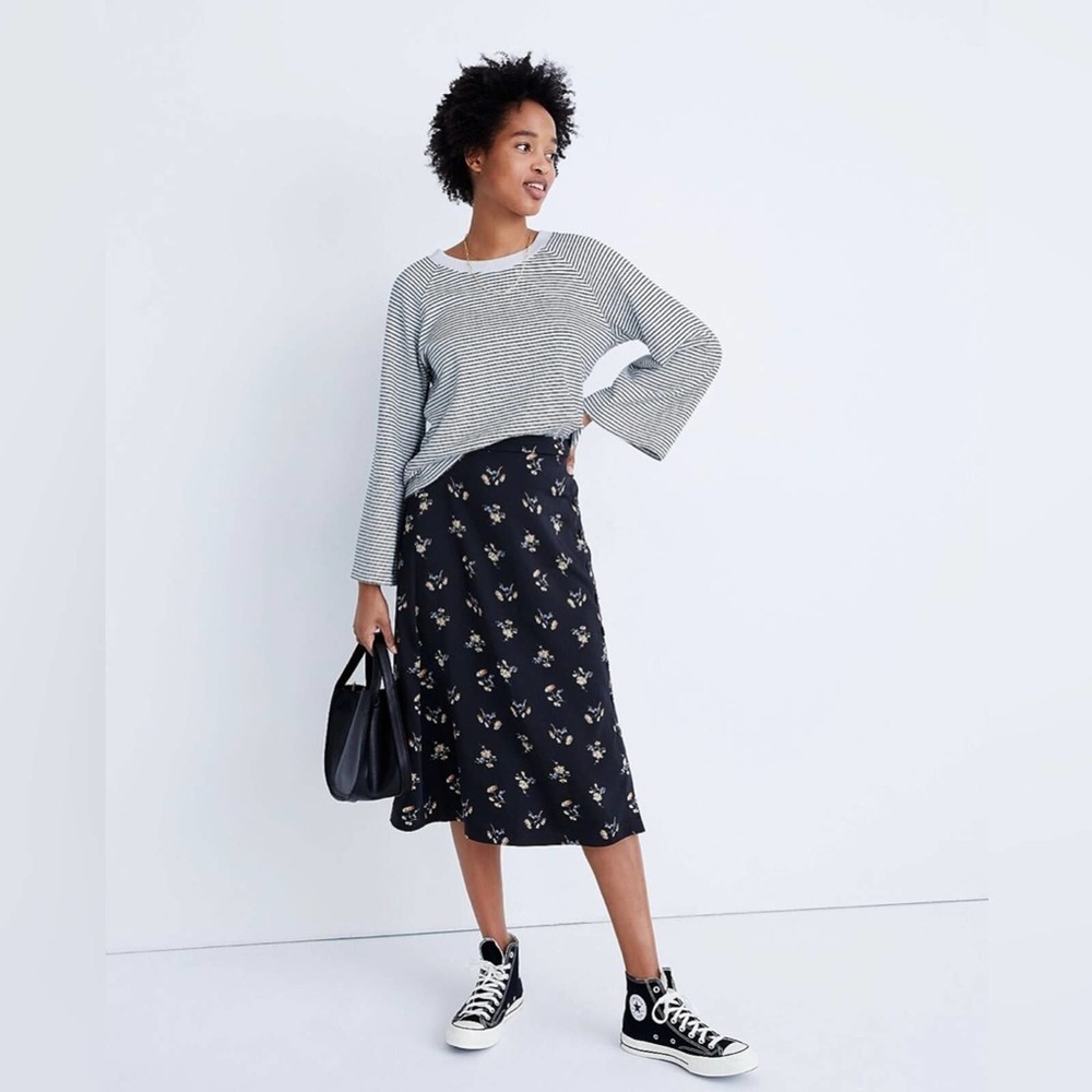 Madewell Terry Raglan Sweatshirt in Black & White Stripe Size XS $69.50